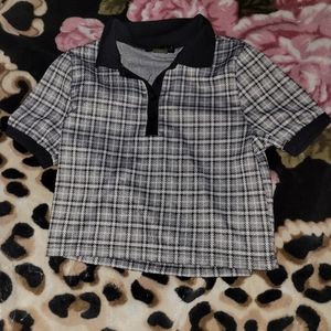 Plaid collared crop top